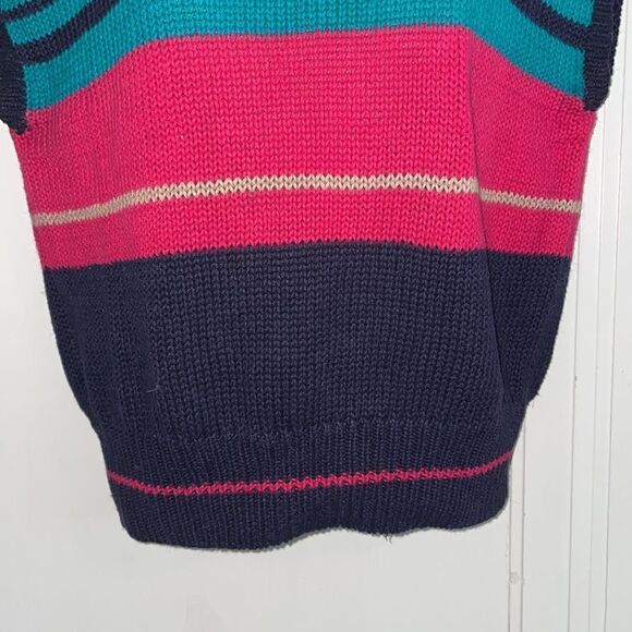 Vtg 80s Russ Petites ramie/cotton multi colored thick knit sleeveless sweater - Picture 3 of 8